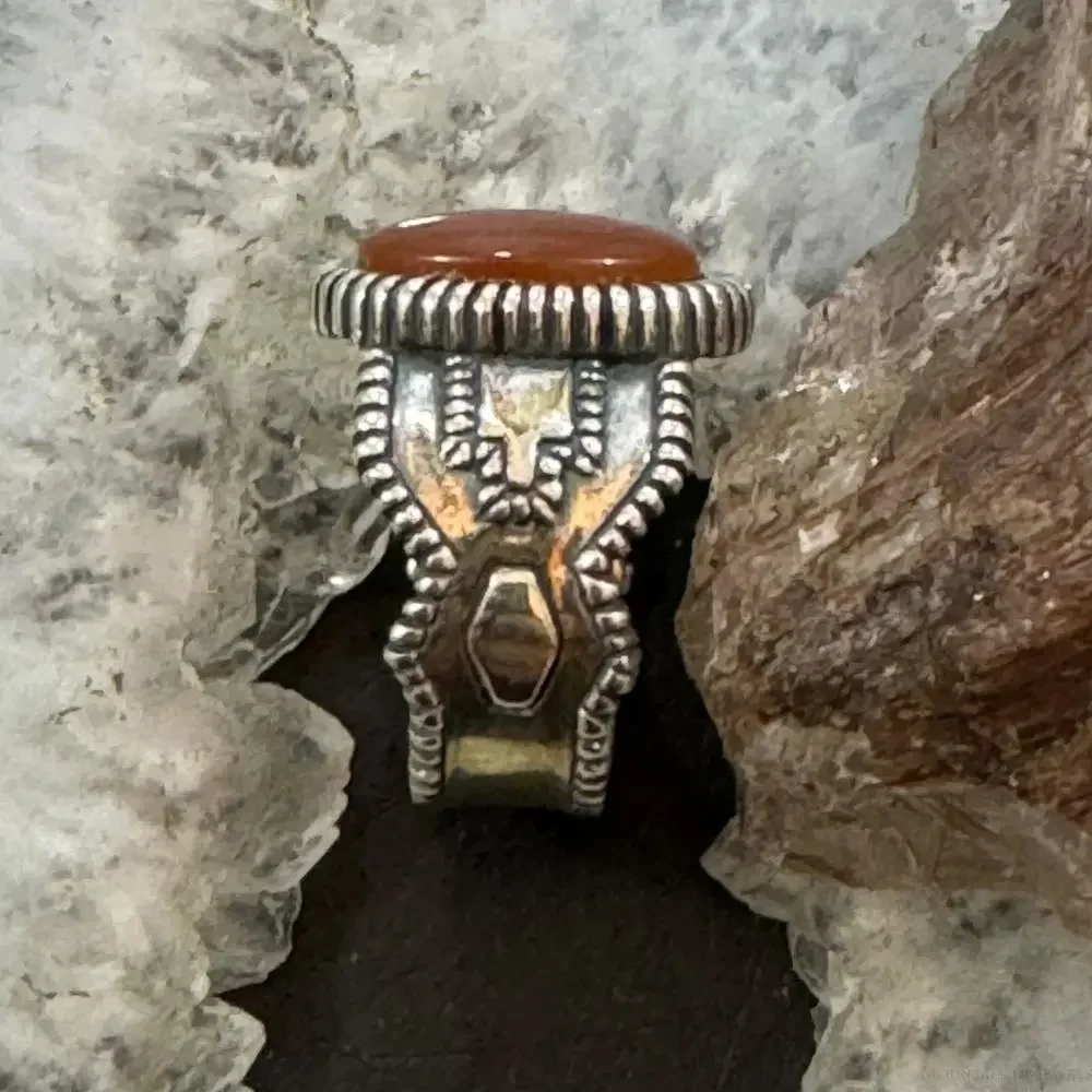 Carolyn Pollack Sterling Silver Oval Carnelian Decorated Ring Size 6.5 For Women - Picture 6 of 10